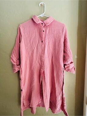 Soft Surroundings Pink Cotton Gauze Button-Front Tunic Shirt ~ Women’s M